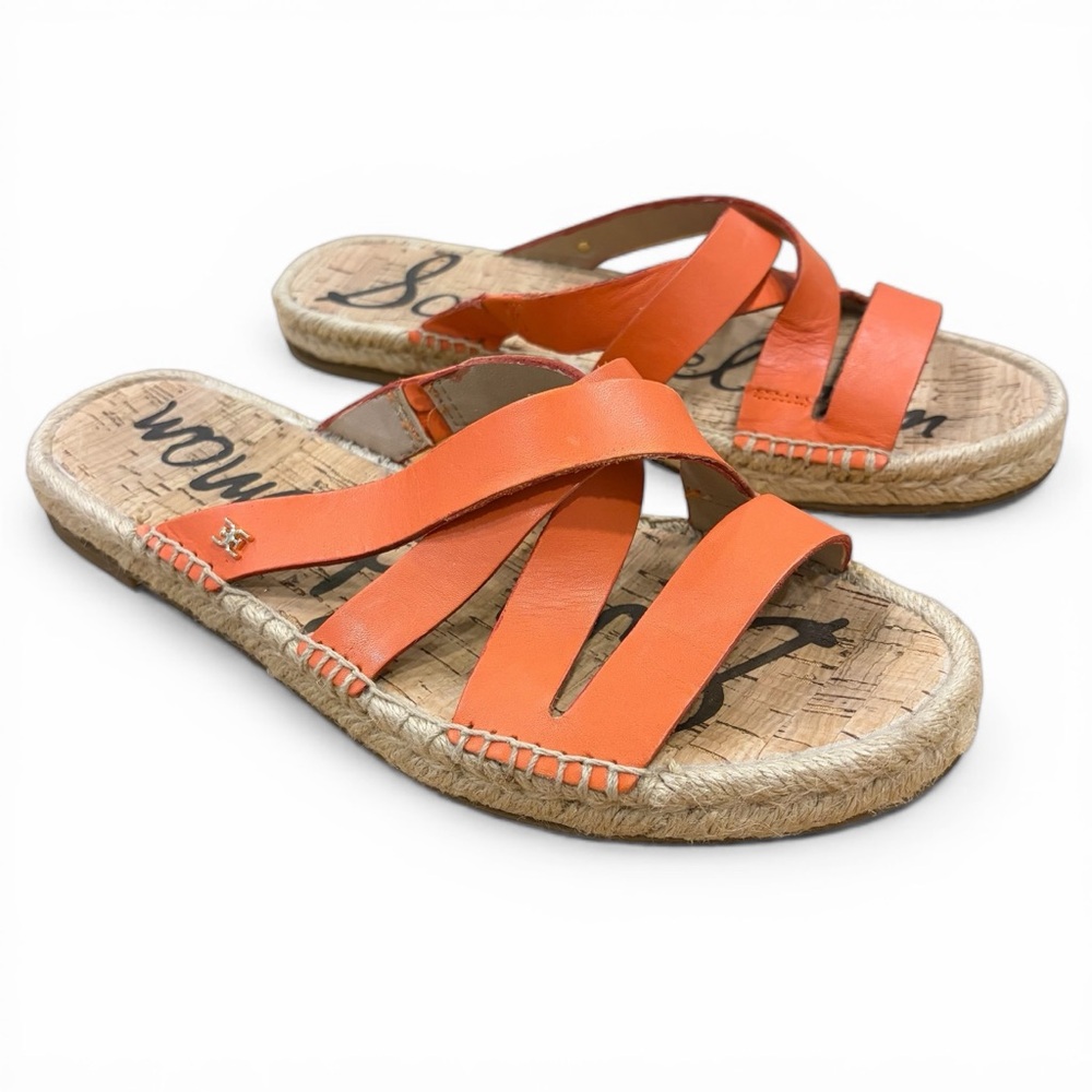 Sam Edelman Averie Espadrille Sandals Orange Leather Cork Footbed 9.5 Women Sz M